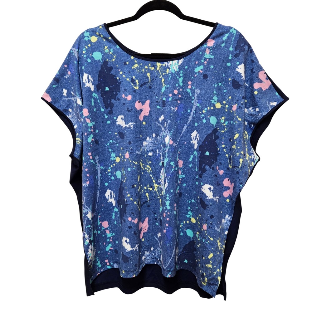 Attitudes By Renee Mixed Media Dolman Sleeve Top Denim Splash Size Medium‎